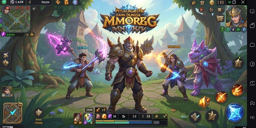 Screenshot gameplay <strong>777IDR</strong> menampilkan pertempuran seru dan eksplorasi dunia fantasi.
