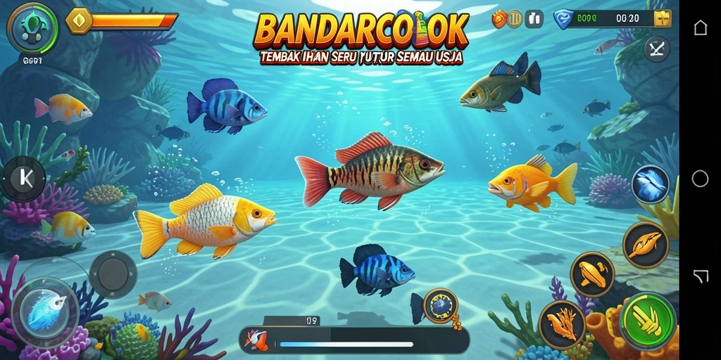 Tampilan gameplay seru dari BANDARCOLOK dengan ikan-ikan berwarna-warni.