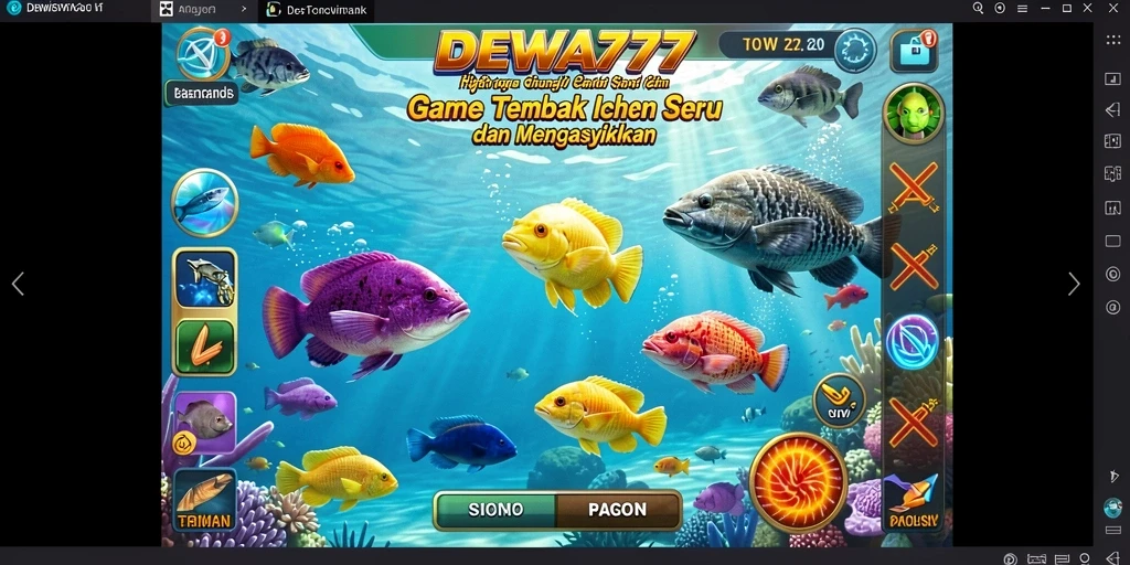 Tangkapan layar DEWA777 menunjukkan pemain menembak ikan yang berwarna-warni.