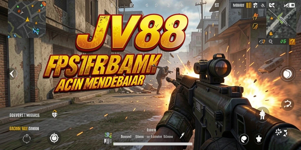 Tampilan utama gameplay JV88 dengan aksi pertarungan FPS yang seru.