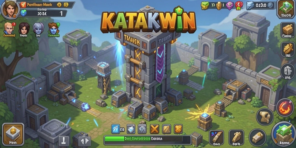 Tampilan menarik dari gameplay KATAKWIN dalam Tower Defense.
