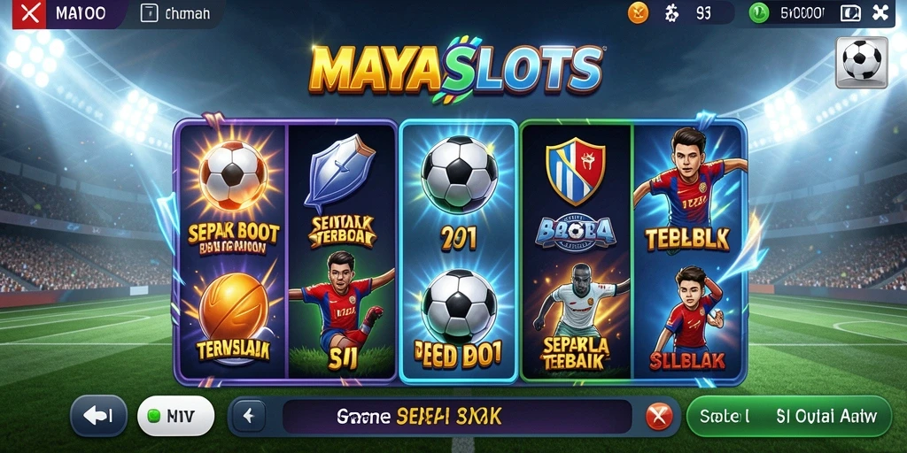 Tampilan gameplay MAYASLOTS yang seru dengan tema sepak bola.