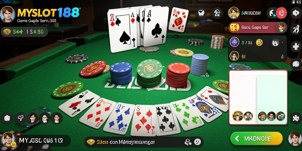 Screenshot utama MYSLOT188 menampilkan gameplay Gaple yang seru dan interaktif.